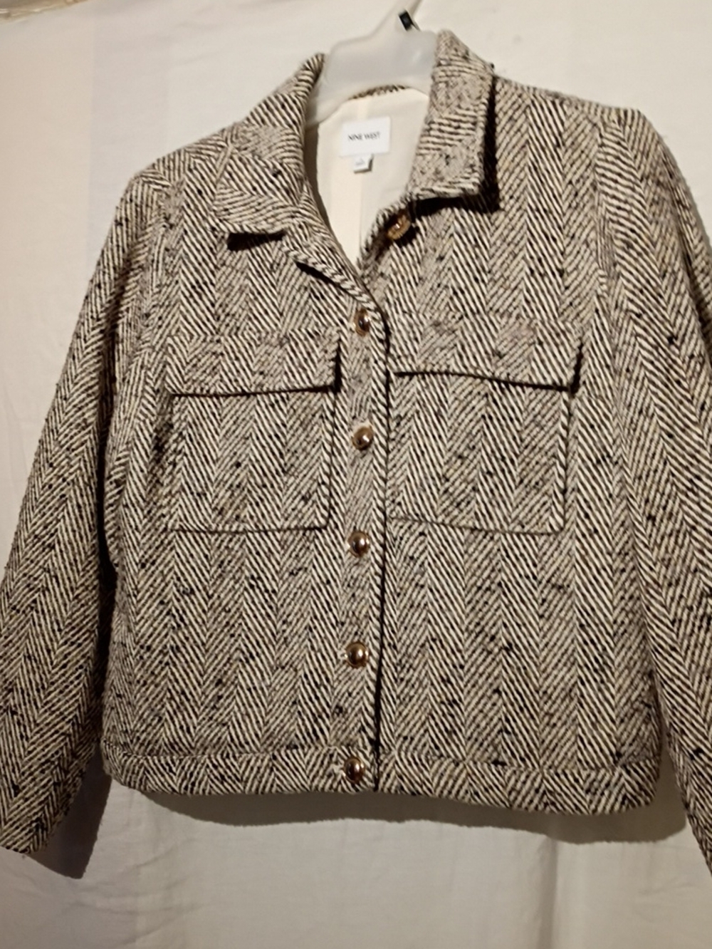 Nine West Black and Beige Herringbone Button Jacket
